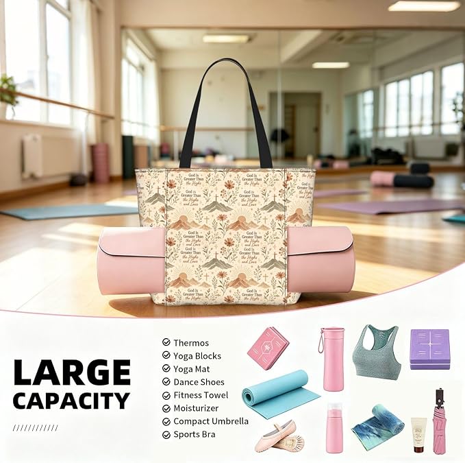 Christian Cross Jesus God Yoga Mat Bag for Women with Mats Bags Carrier Carryall Canvas Tote with Zipper Pocket, Polyester Gym Bag for Yoga Pilates Beach Travel Fitness Workout Gifts for Yoga Lovers