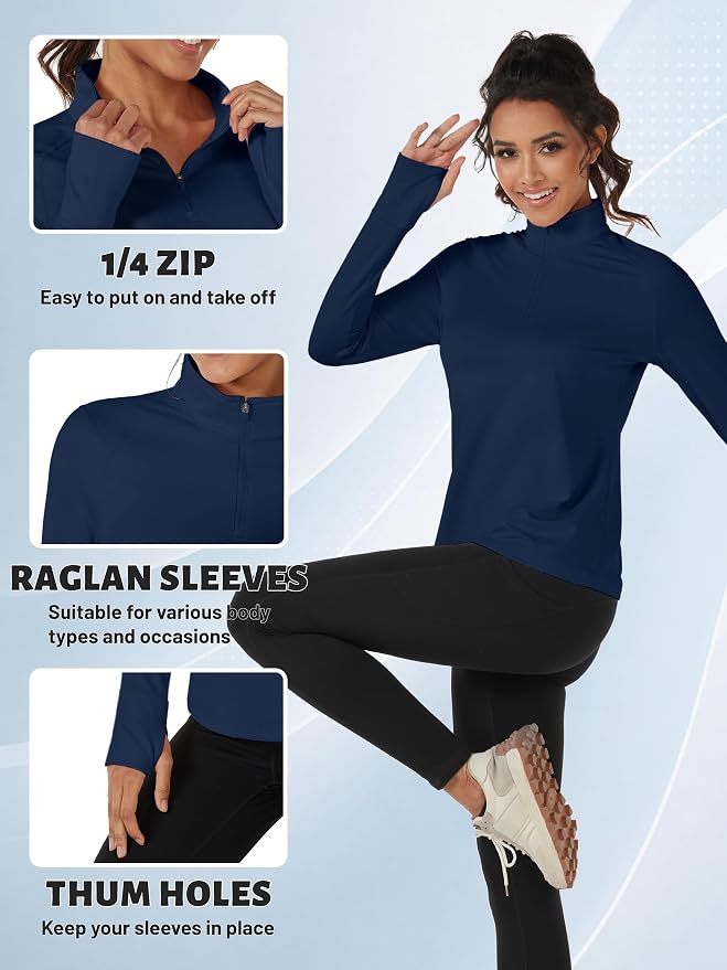 TACVASEN Women's Quarter Zip Sweatshirt Fleece Long Sleeve Workout Pullover | Lightweight Breathable Thermal Fabric,Mock Neck Design,Athletic Tops,Ideal for Gym Running Activities