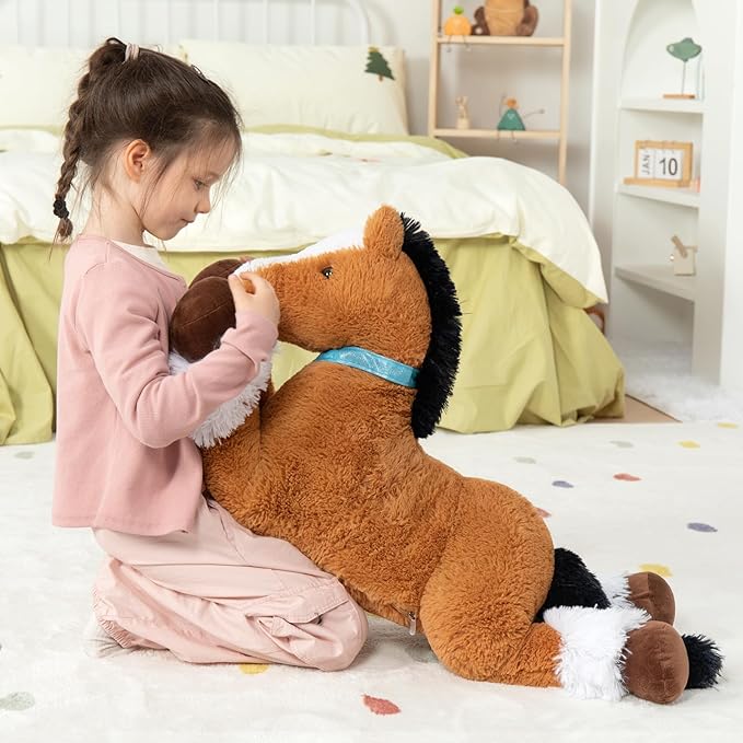 MaoGoLan Large Horse Stuffed Animal for Boy, Big Horse Plush Toy for Girl, Ridable Stuffy Pony for Kid, Stuffed Pony Plush Pillow for Baby Shower, Birthday Gifts or Party Favor, 33 inches, Tan