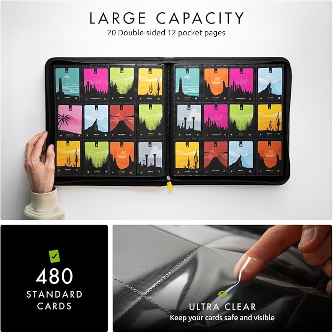 Vault X 12 Pocket Zip Binder, 480 Cards, Exo-Tec Material, 20 Side-Loading Pages (Yellow)