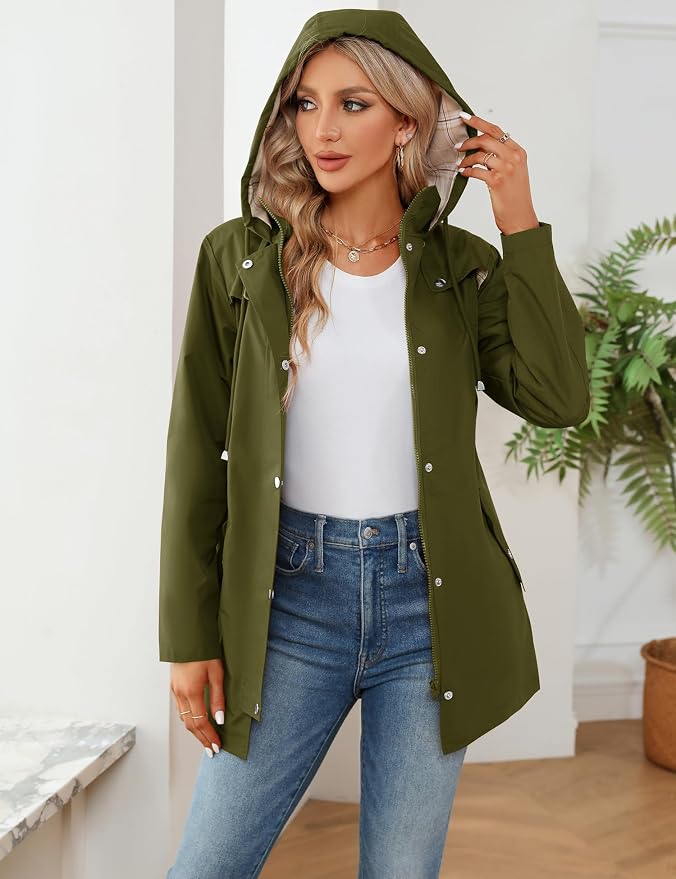 LOMON Women Waterproof Outdoor Hiking Raincoat Women Lined Rain Jacket Lightweight Hooded Jackets Trench Coats