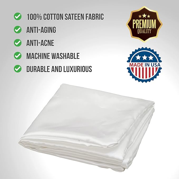 SleepEasy CNH Cotton Comfort Pillowcase - 300 Thread Count, 100% Cotton Sateen Pillowcase Cover only for Our Cotton Comfort Pillow