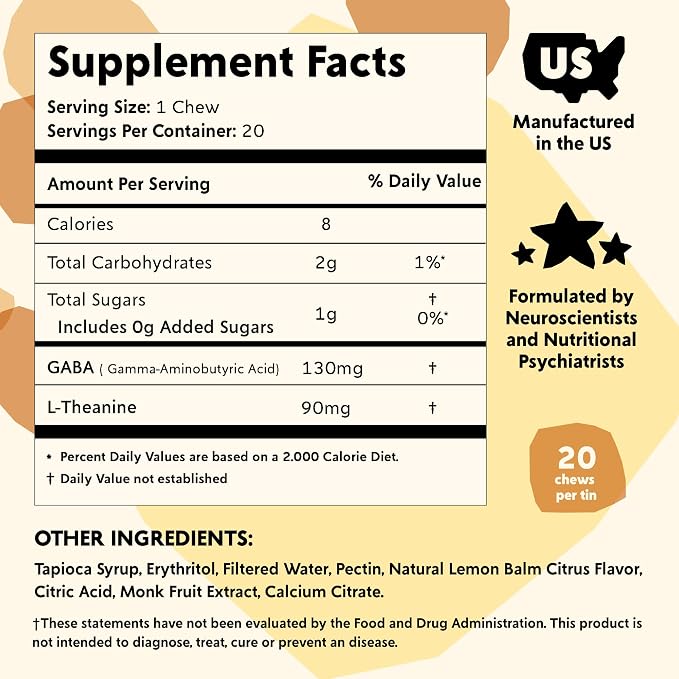 PYM Citrus Mood Chews Support for Stress, Worry & Overwhelm, 120 Count | 130mg GABA, 90mg L-Theanine | Vegan, Non-GMO, Gluten-Free, No Added Sugar | All-Natural Mood Support Supplement Made in USA