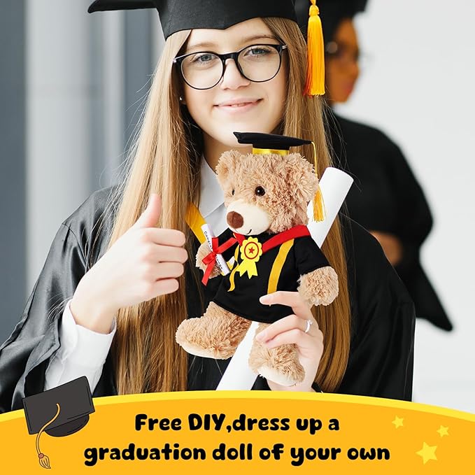 Set of 1 Graduation Teddy Bear Clothes Cap & Gow Outfit Fits Make Your Own Most 8" - 13" Bear Plush Stuffed Animal Outfit Pet Dog Doll Cap and Gown Build a Bear Clothes(Graduation E, Fit 8"-13")
