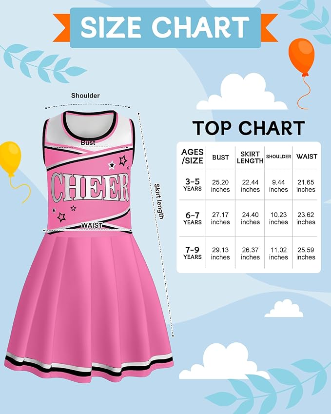 JenPen Cheerleader Costume Set Cheerleading Outfit Cheer Uniform Dress Cosplay for Halloween Party Gifts 3-9 Years
