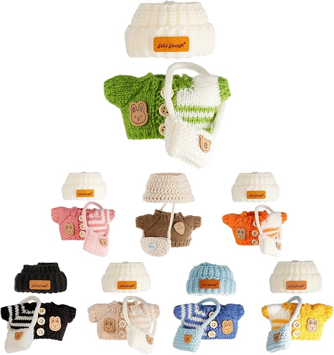 Clothes for 17cm Dolls, Clothes Set for Doll, Crochet 3 Piece Set Hat Clothes Backpack for 17cm Dolls, Stylish Adorable Dolls Clothes Accessories (No Doll) (Green)