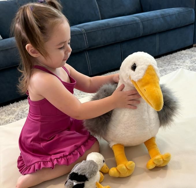 MaoGoLan 4Pcs Big Seagull Stuffed Animal with Babies Inside,17.7" Mama Seagull Plush with Three Adorable Baby Seagull Plushies for Small Hand,Beach Plush Lover Gift for Kids,Boys,Girls