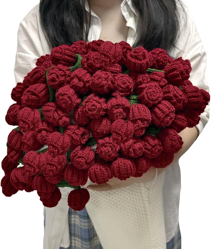 Crochet Flowers Bouquet Blanket, Handmade Rose Blanket, 59 Inch Round Floral Soft and Romantic Gifts for Birthday, Mother's Day, Valentine's Day, Home Decor, Bed, Sofa