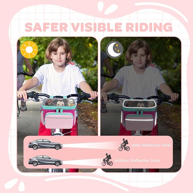 Kids Bike Basket, Front Frame Handlebar Bag for Toddler Scooter Tricycle Bicycle, Cute Small Fabric Bicycle Basket for Boys & Girls,