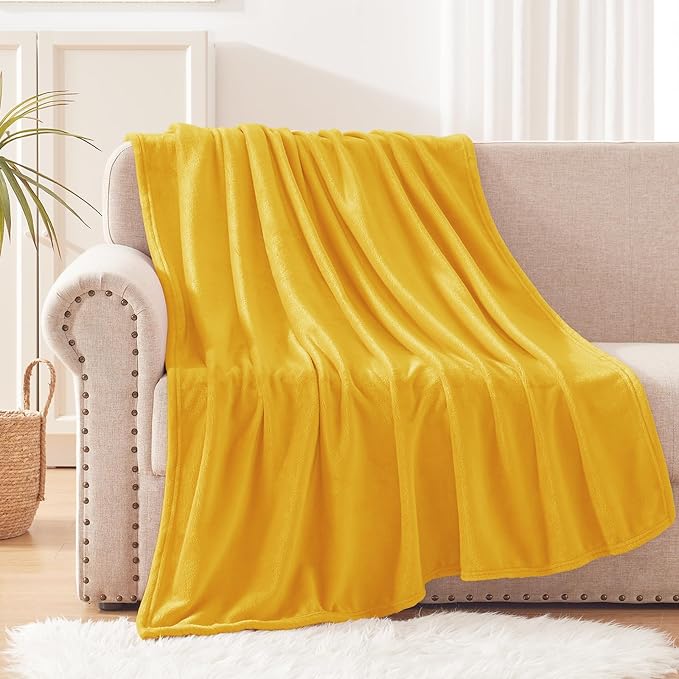 Exclusivo Mezcla Soft Large Fleece Throw Blanket for Couch, Mustard Yellow | 50x70 Inches, Double-Sided Brushed Flannel, Lightweight Plush Cozy Blanket for Home Decor, All Season, Machine Washable
