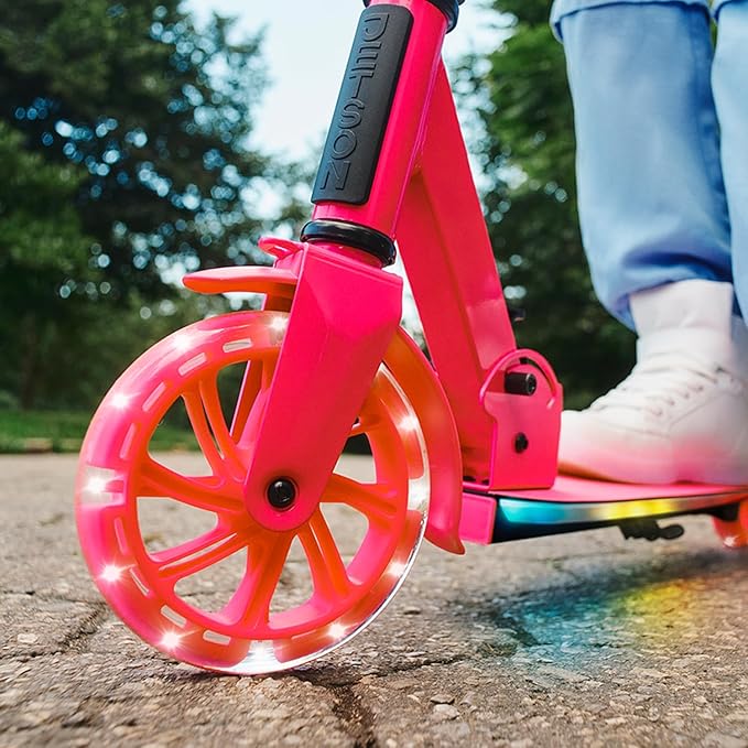 Jetson Jupiter Kids 2-Wheel Light-Up Kick Scooter, LED Lights on Handlebar, Stem, Wheels & Deck, Adjustable Handlebar, Rear Brake, Easy-Folding Mechanism, Ages 5+