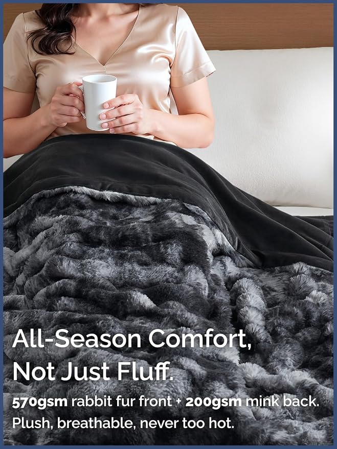 3D Fleece Bubble Blanket Throw - Rabbit Blanket - 50" x 60", Marble Black | Soft Fluffy Faux Fur Blanket for Couch Sofa & Chair, Cozy Gifts for Women, Tie Dye Cloud Throw Bed Cover, Thick Plush Bedding