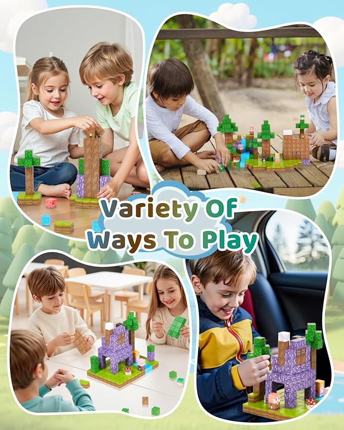 123PCS Magnetic Blocks - Forest Castle Theme Magnetic Blocks Building Toys, Toddler Magnet Toys STEM Building Game Sensory Gift for Kids Ages 3 4 5 6 7 8 9+ Boys Girls Birthday Gifts