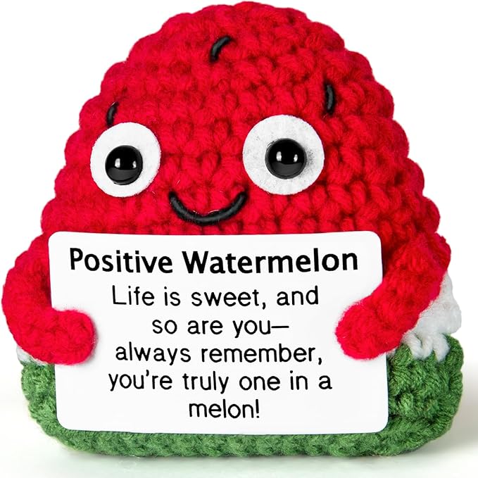 Emotional Support Crochet, Positive Crochet Watermelon, Encouragement Gifts for Women Men Birthday Christmas Self Care Friends Coworkers Relaxation Gift Desk Home Fall Decor Inspirational Support