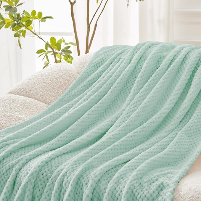 Exclusivo Mezcla Soft Waffle Fleece Bed Blanket Twin Size, Mint Green | Lightweight Plush Blanket for Bed, Couch, Sofa, Cozy Fluffy Design for Bedroom, Guest Room, All Season, 60x80 Inches