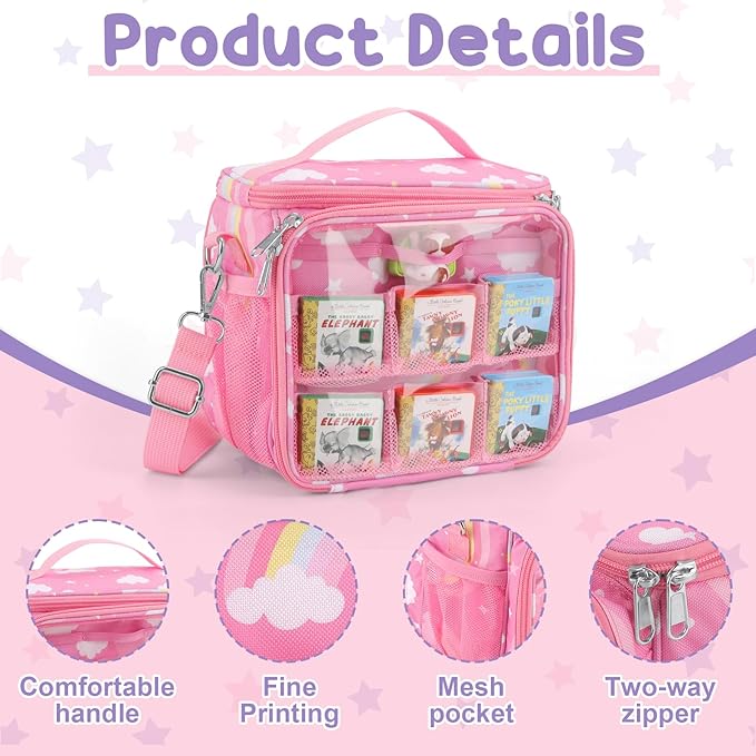 Carrying Case Compatible with Little Tikes Story Dream Machine Books Starter Set,Portable Storage Bag with Handle and Shoulder Strap for Storytime,Little Golden Book,Little Puppy Character (Rainbow)