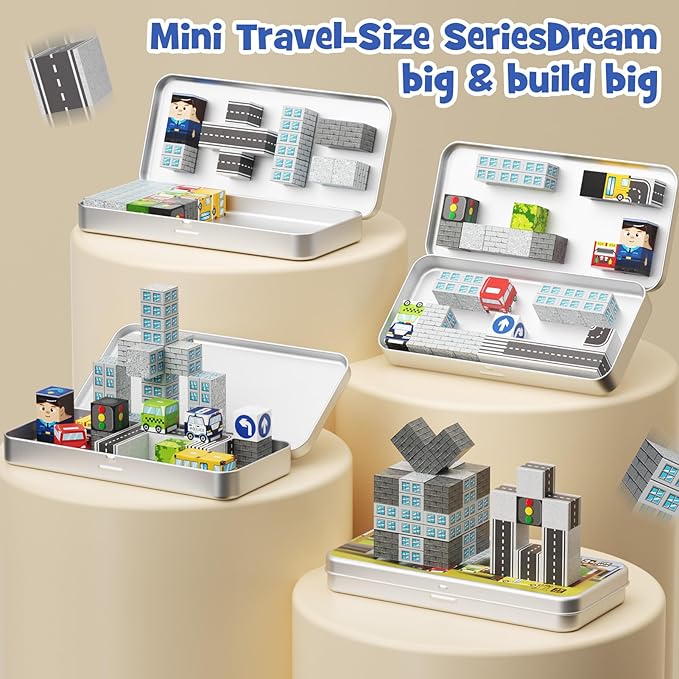 City-Themed Magnetic Building Blocks - Portable & Travel-Friendly Set for Ages 3+, STEM Learning Construction Kit with Storage Box
