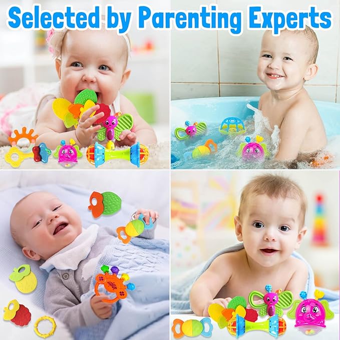 Baby Rattles 0-6 Months: Baby Toys 6-12 Months Infant Toys 0-3 Months Newborn Toys Teething Toys 3-6 Months - Baby Teether Wrist Socks Gifts for Boy Girl Valentines Day Gifts for Kids