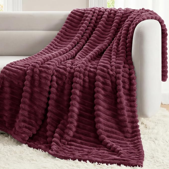 Burgundy Red Throw Blanket for Couch & Bed, 50 x 60 Inch | 300GSM Ribbed Fleece Blanket, Soft, Cozy & Lightweight, OEKO-TEX Certified, All-Season Use for Travel, Dorm & Home Decor