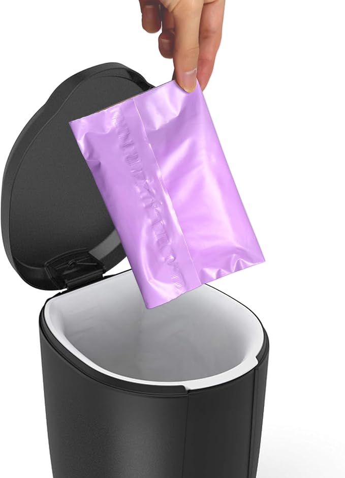 Disposal Sanitary Napkin Bags, 100 Pcs, Purple Disposable Plastic trash bag with Self-sealing for Odor-proof, disposal of Feminine Hygiene or Pet Waste, 10" x 6"