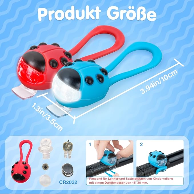 2 Pack Kid Bike Light, for Kids Scooter, Waterproof with 3 Light Modes for Kids Scooter or Bycycle