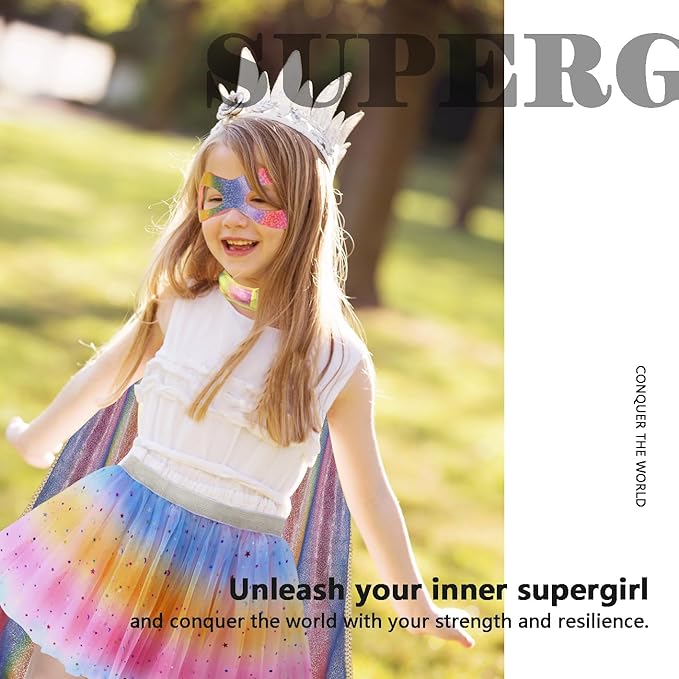 iROLEWIN Kids Superhero-Capes-Costumes for Girls Princess Dress-Up Fairy Cape Mask Tutu as Halloween Birthday Gifts Toys