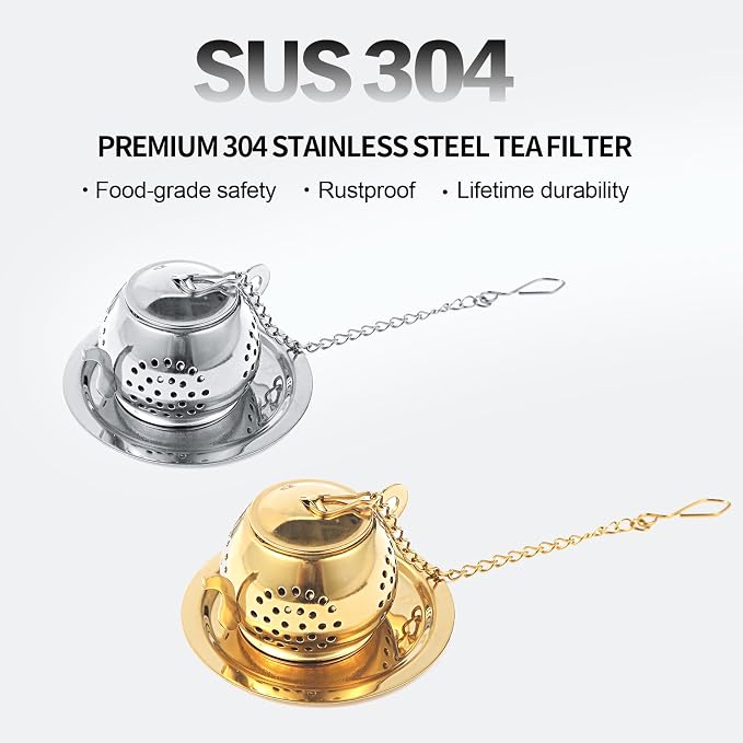 2-Pack Premium Tea Infusers with Spoon – 304 Stainless Steel Loose Leaf Tea Strainer & Steeper – Cute Teapot Design for a Thoughtful Brewing Journey