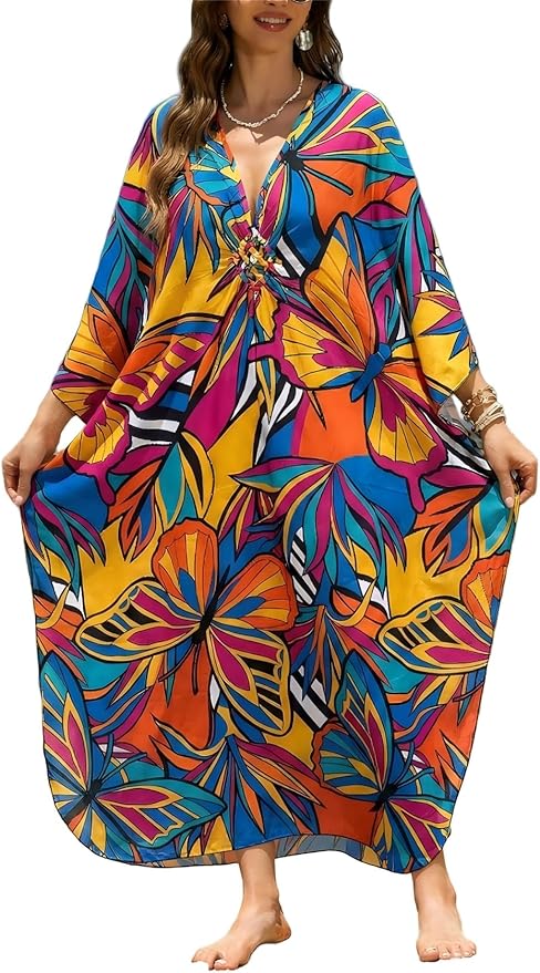 Mumu Dresses for Women Plus Size, Bohemian Kaftan Beach Cover Up Long Maxi Nightgown Soft Loungewear