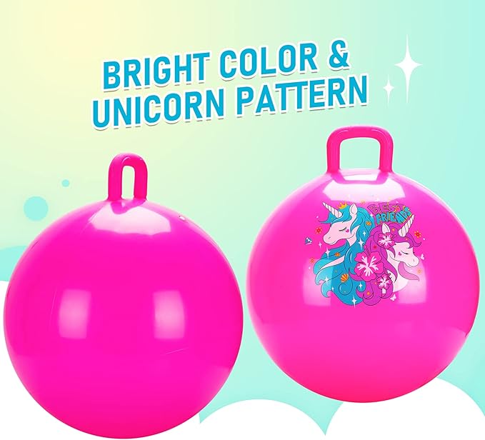 U&C Planet Hopper Ball 20 inches Bouncy Ball with Handle for Kids Age 5-9 Hoppity Hop Sit and Bounce Jumping Hopping Toy with Pump and Gift Box Great Gift for Birthday Christmas, Pink