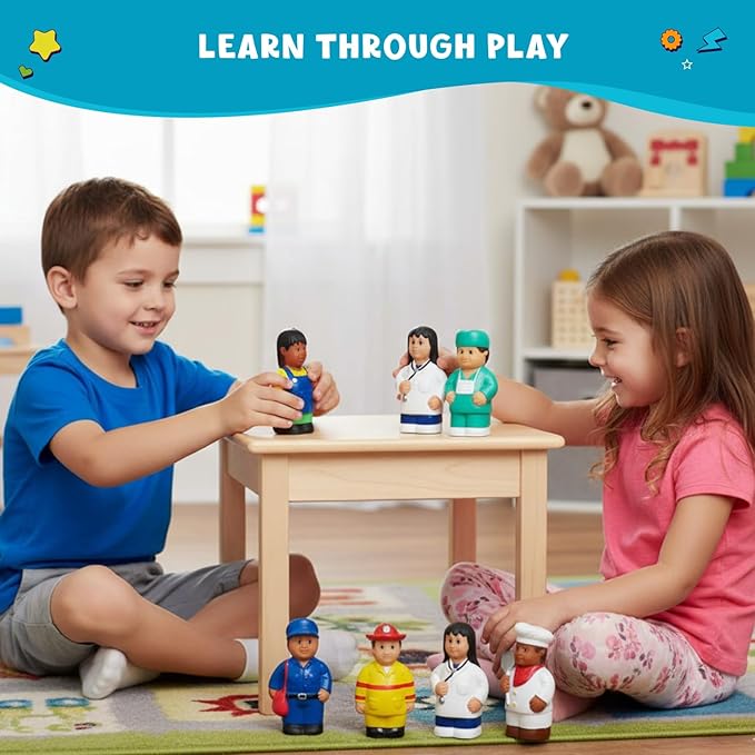 Get Ready Kids 620 Multicultural Career Figures Set of 8-5" Chunky Community Helper Toys for Toddlers, Preschool, Daycare, Classroom Learning & Imaginative Play