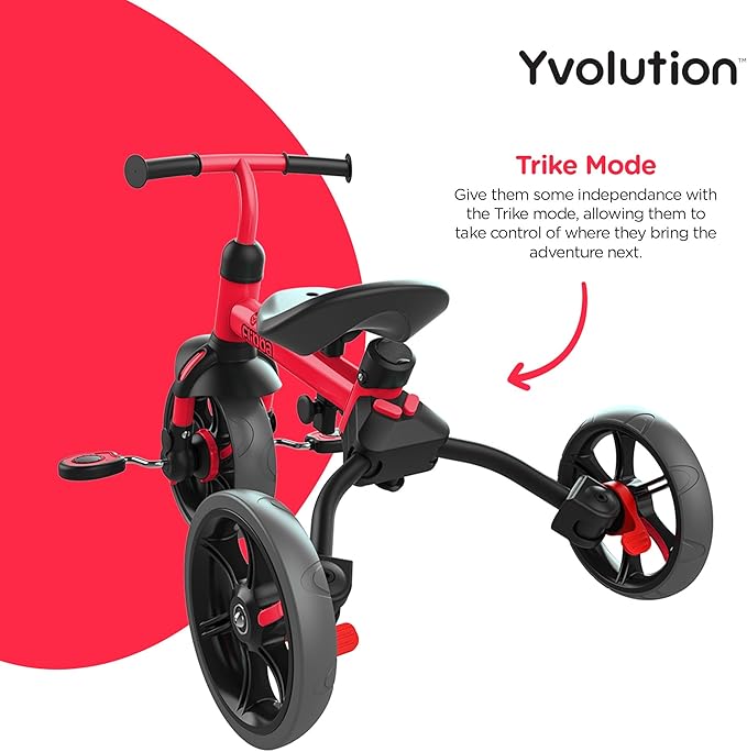 Yvolution 3 in 1 Toddler Trike Y Velo Flippa Push Tricycle Toddler Balance Bike with Parent Steering Push Handle for Boys Girls 2-5 Years Old