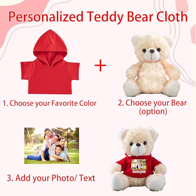 Personalized Teddy Bear Clothes with Photo Text, Custom Stuffed Animal Clothes Fit 8-16inch Stuffed Bear Clothing, Personalized Doll Clothing Make Your Own Plush Doll Shirt