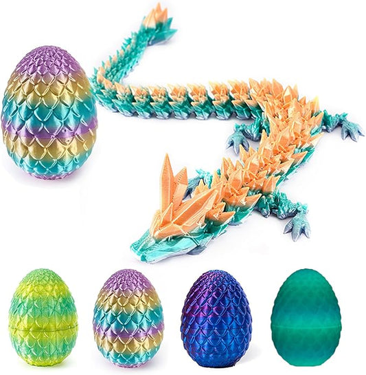 3D Printed Dragon Egg with Articulated Dragon Inside, Fidget Toys for Adults Stress Relief, Unique Home Office Desk Decor Crystal Easter Basket Stuffers (Random)