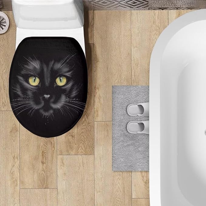 Black Cat Toilet Seat Lid Cover for Bathroom Black Cat Toilet Lid Cover with Elastic Band Elongated Universal Toilet Tank Cover Replacement Toilet Bathroom Cover Elongated Oval Round Lid