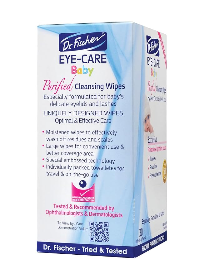 Dr. Fischer Baby Eye Wipes for Newborns & Toddlers - Sterile Eyelid Cleansing Wipes for Clogged Tear Ducts, Stye & Pink Eye - Tear Free, Hypoallergenic, Rinse Free - Pediatrician Recommended