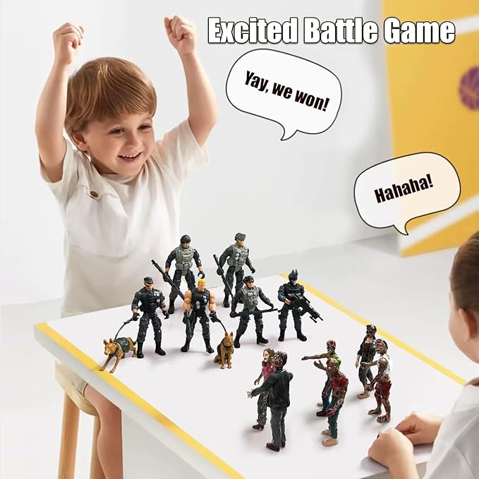 6 Army Men VS 6 Zombie Action Figures, Realistic Military Playset with Weapons 2 Dog Figures, Halloween for Boys 4-7 (14PCS)