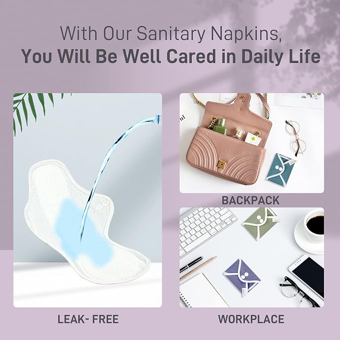 Langsprit Reusable Sanitary Pads for Women, Feminine Pads for Women Regular Absorbency Cotton Washable Cloth Menstrual Pads 6pcs Set with Mini Wet Bag Leakfree and Periods (Extra Large)