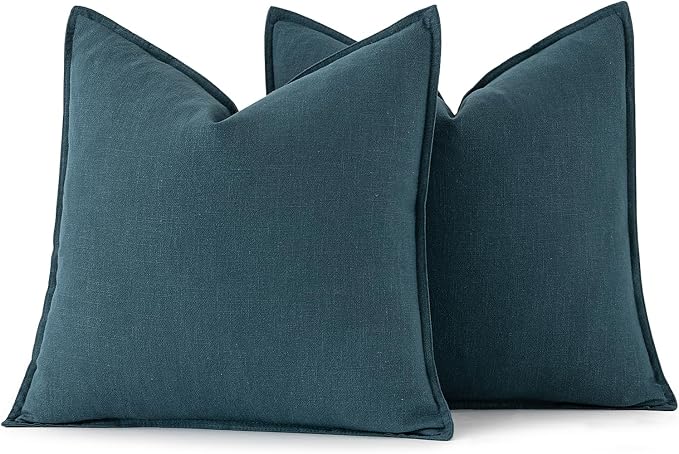 MIULEE Decorative Linen Euro Sham Pillow Covers 22x22 Inch Blue | Boho Farmhouse Neutral Couch Throw Pillows for Bed, Pack of 2 Accent Coastal Modern Pillowcases, Sofa Livingroom Home Decor