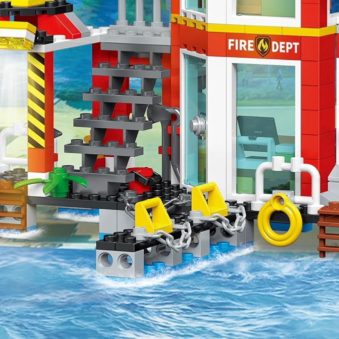 City Marine Fire Station Building Sets,740pcs STEM Toys Building Blocks for Boys 8-12