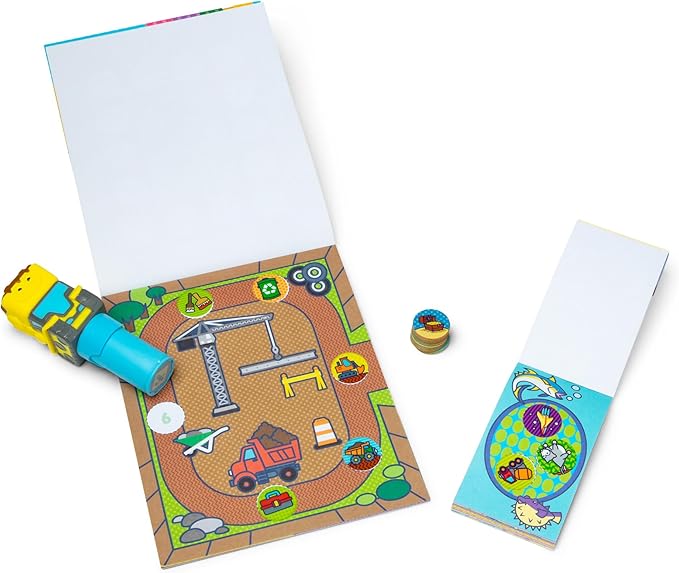 Melissa & Doug Sticker Wow!™ Bulldozer Bundle: 24-Page Activity Book, Refillable Sticker Stamper, Mini Pad, 500 Stickers, Arts and Crafts for Kids Ages 3+