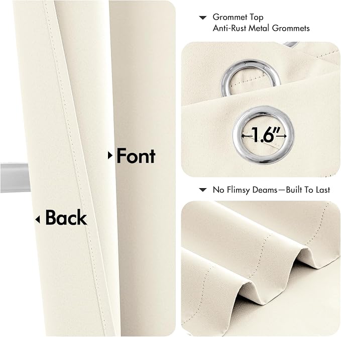 MIULEE Blackout Curtains for Bedroom 2 Panels 40 x 63 Inch Long Beige White | Thermal Insulated, Living Room Darkening Grommet Drapes, Noise Reducing, Light Blocking Window Treatments