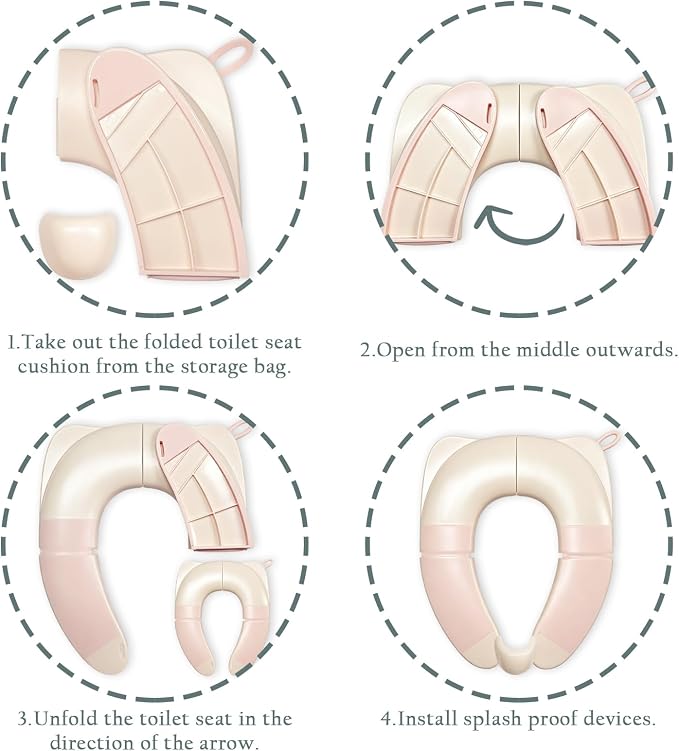 Kids Foldable Toilet Seat with Storage Bag - Training Urine Anti-Slip Toilet Seat Cover with Splash Guard for Children Toddlers, Portable & Travel-Friendly Easy Clean Universal Fit-Pink