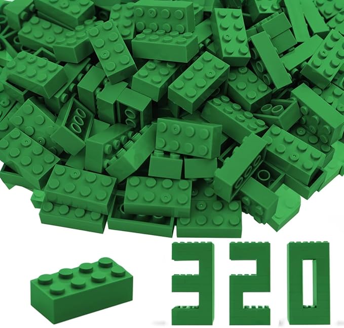 2x4 Building Bricks 320 Pieces, Green Bricks Bulk Kit, Basic Parts Accessories, Classic Creative Building Blocks Set, Compatible