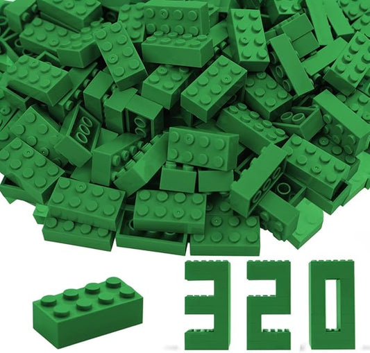 2x4 Building Bricks 320 Pieces, Green Bricks Bulk Kit, Basic Parts Accessories, Classic Creative Building Blocks Set, Compatible