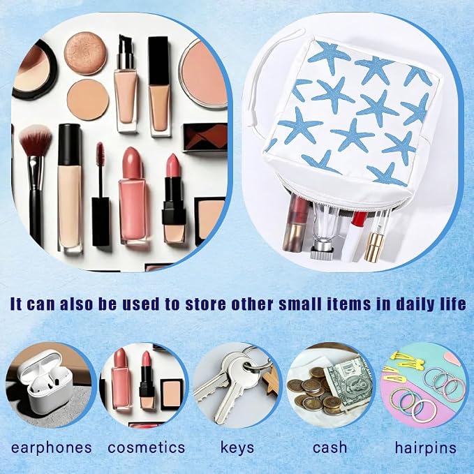 Starfish Period Bag Pouch 5.12 x 5.12 x 1.57 Inch Sanitary Napkin Storage Bag with Zipper Portable Reusable Waterproof Polyester Menstrual Pad Pouch First Period Gifts for Women Daily Use
