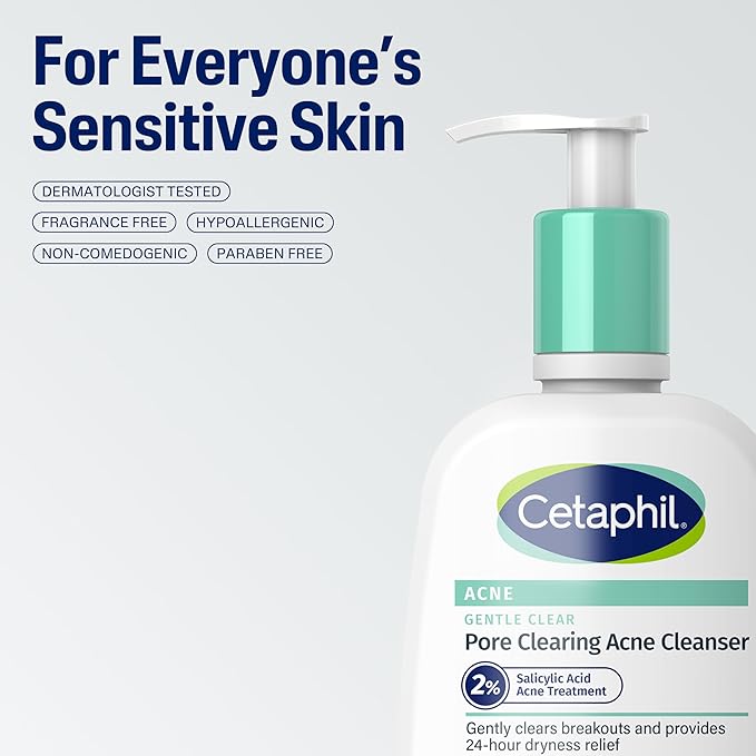 Cetaphil Gentle Clear Pore Clearing Acne Cleanser, Foaming Gel Cleanser for Sensitive, Acne-Prone Skin, 8 Fl Oz Pump Bottle, 2% Salicylic Acid, Gently Exfoliates, Dermatologist Recommended Brand