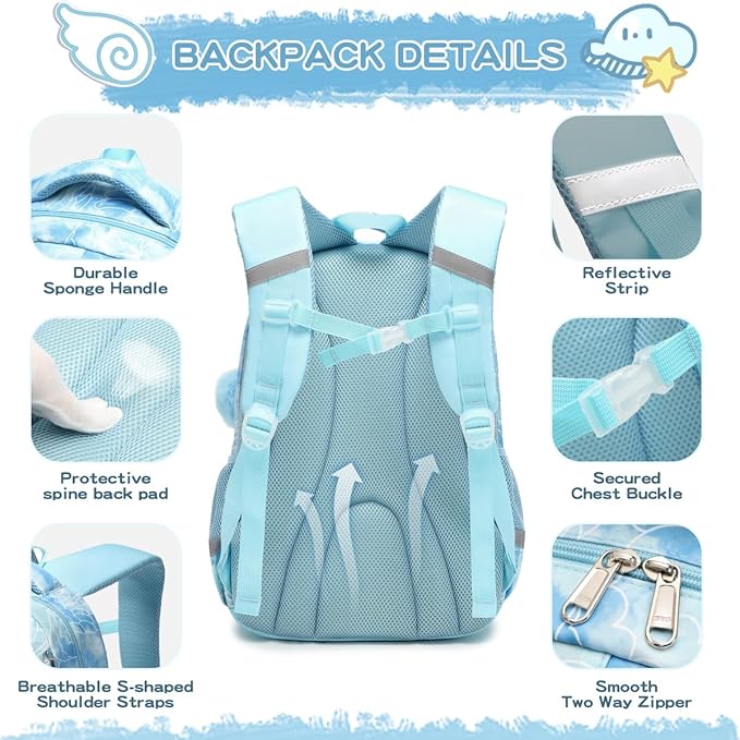 Cusangel Kids school Backpack with lunch bax for Girls,Elementary 6-12years Bookbag nylon large capacity backpack,Daypack