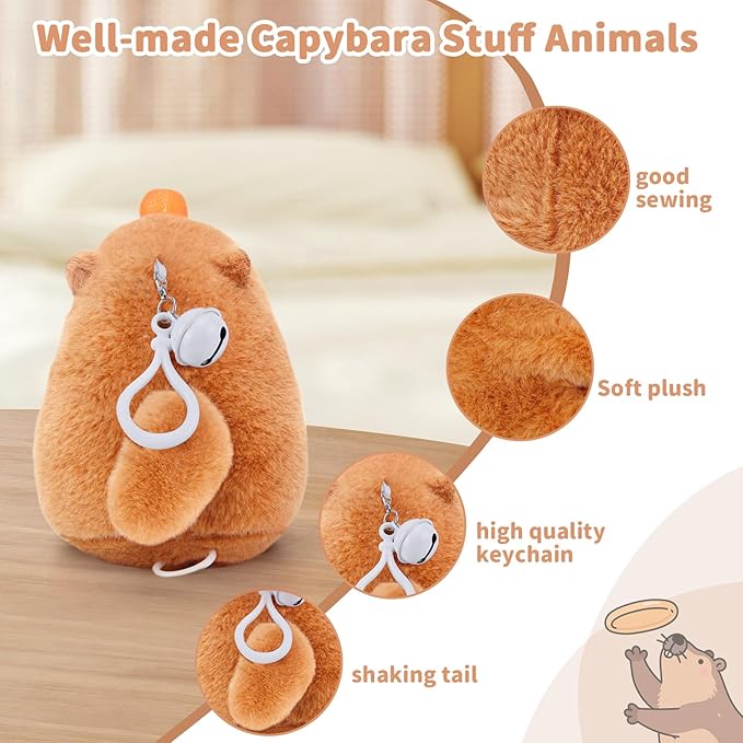 Cute Capybara Plush Toy with Shaking Tail Mini Capybara Keychain Stuff Animal Toys for Car, Desk, Back to School Gifts, Backpack Charm, Birthday Party Favor Fidget Toys for Kids Aduts (Style B)