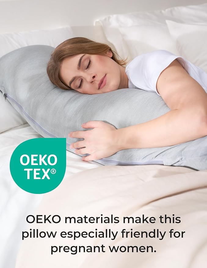 Momcozy J-Shaped Pregnancy Pillow for Sleeping with Cooling Cover, Side Sleeper Support for Belly, Hip & Leg, Deep Grey