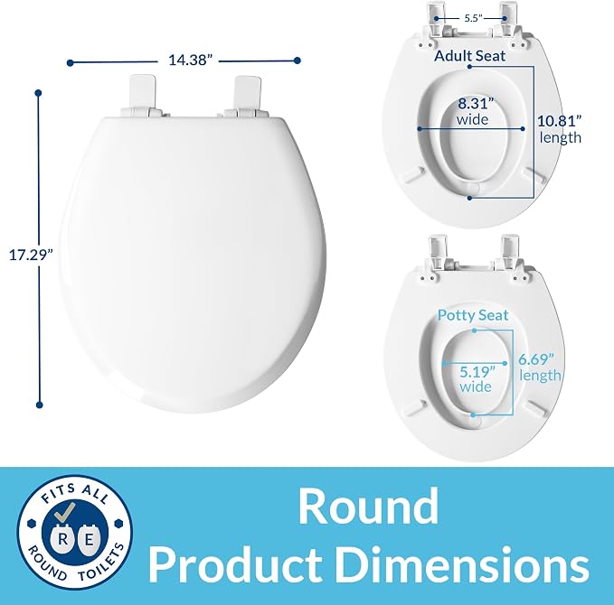 Mayfair NextStep2 Toilet Seat with Built-In Toddler Potty Training Seat, Slow Close, Easy Clean, Magnetic Removable Kids Seat, ROUND, Bone